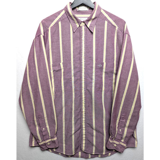 Vintage Men's Claiborne Purple & Yellow Striped Shirt 100% Cotton