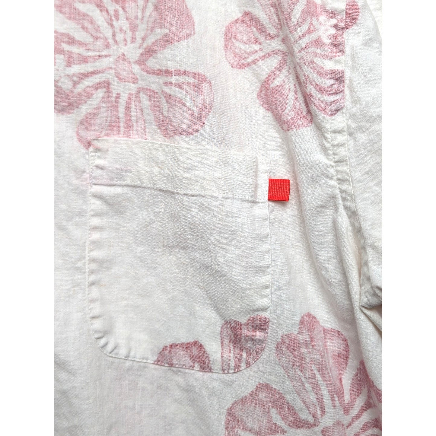 VTG Jantzen White Reverse Print Linen Blend Hawaiian Shirt Red Floral Print Sz L