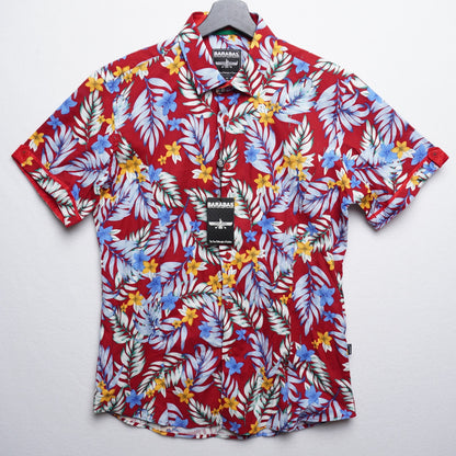 Barabas Red Floral Shirt M Linen Cotton Hawaiian Tropical NWT