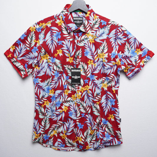 Barabas Red Floral Shirt M Linen Cotton Hawaiian Tropical NWT