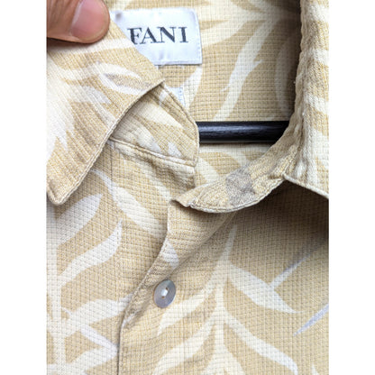 Alfani Tan 100% Silk Shirt Men's L -  Abstract Floral Print Size L Camp Collar
