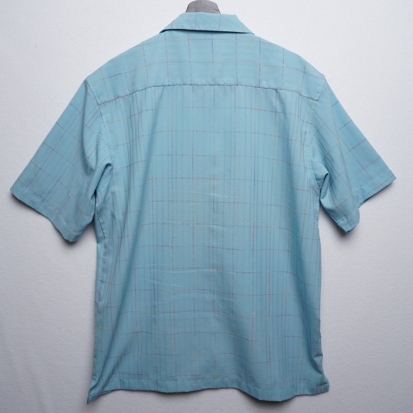 Domani Platinum Baby Blue Rainbow Thread Check Loop Collar Shirt Size M