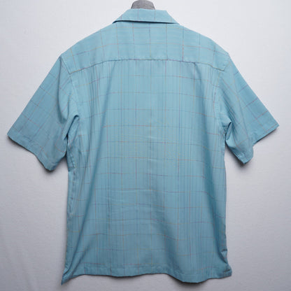 Domani Platinum Baby Blue Rainbow Thread Check Loop Collar Shirt Size M