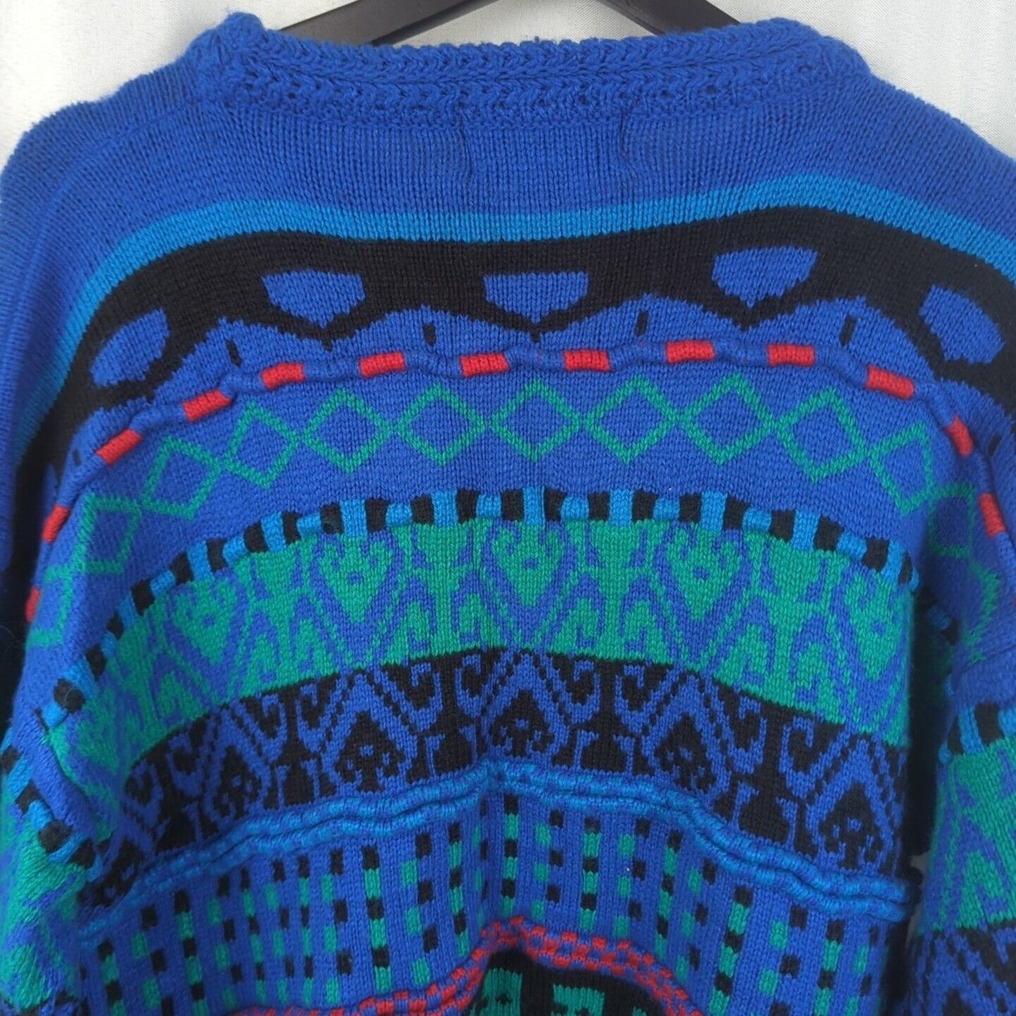 Concrete Mix Sweater Mens Size L Vintage Crew Neck Knit Pullover Blue Green Red
