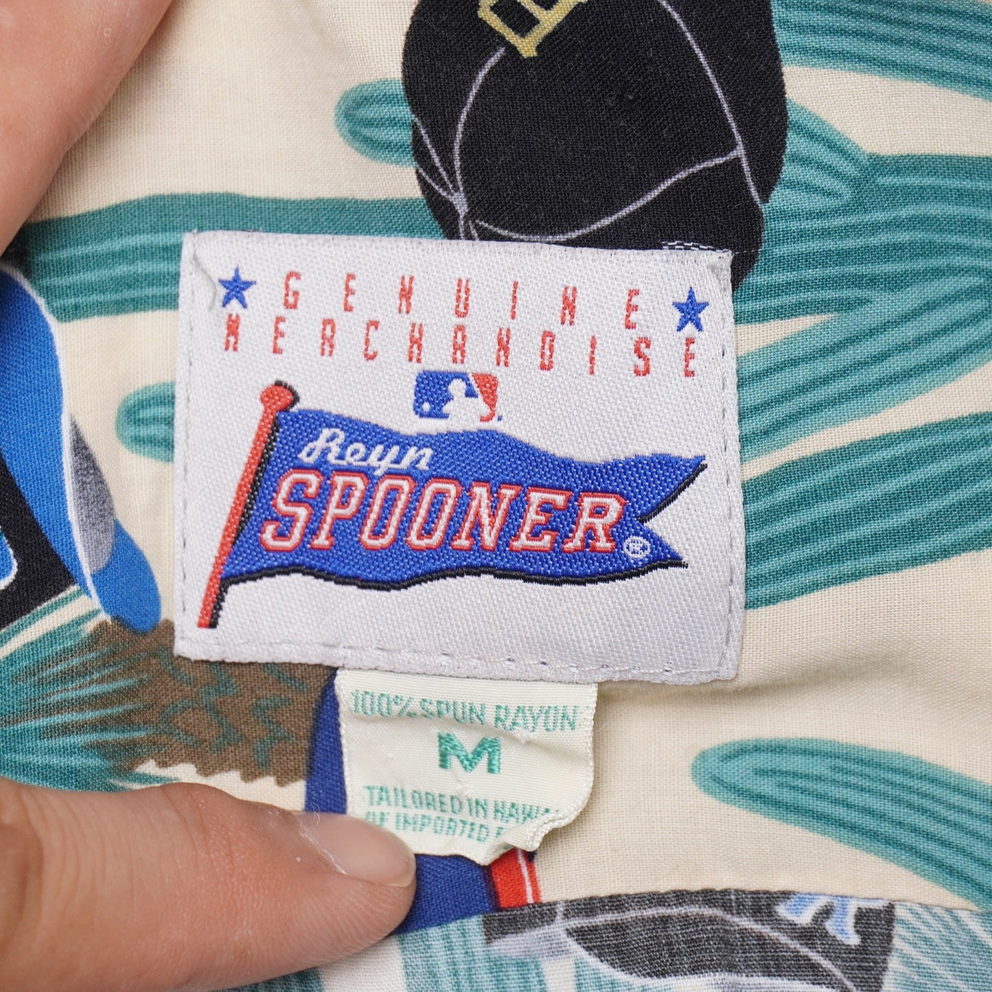 Vintage MLB Reyn Spooner Shirt M Cactus Print Baseball Cap Hawaiian Made in USA