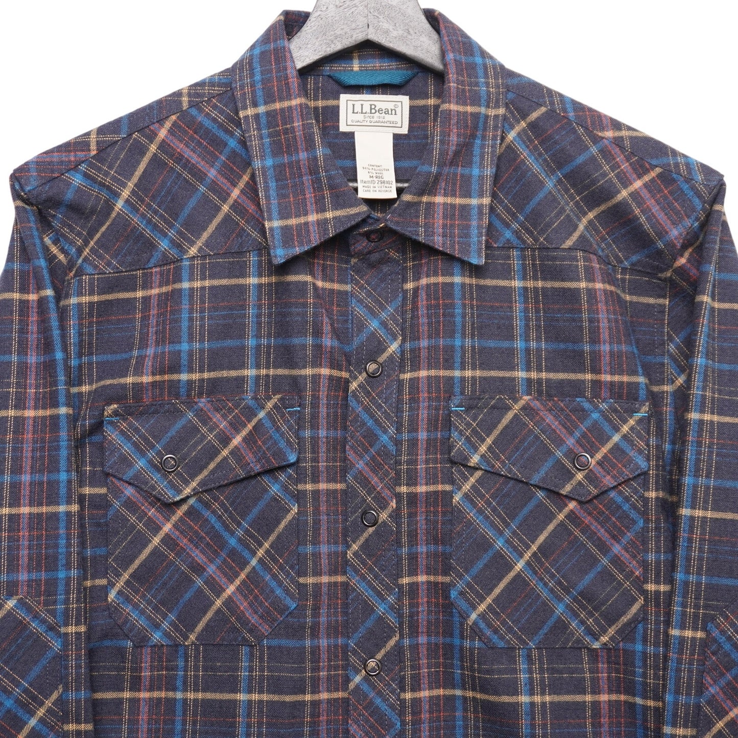 L.L. Bean Plaid Flannel Shirt Western Style Snap Front Multicolor Men's Medium M
