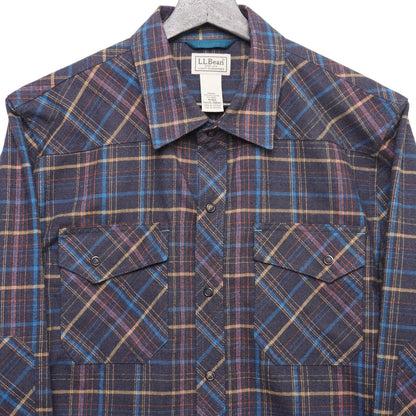 L.L. Bean Plaid Flannel Shirt Western Style Snap Front Multicolor Men's Medium M