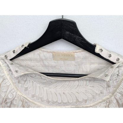 Ulla Johnson Bianca Hand Embroidered Cream Balloon Sleeve Dress 0