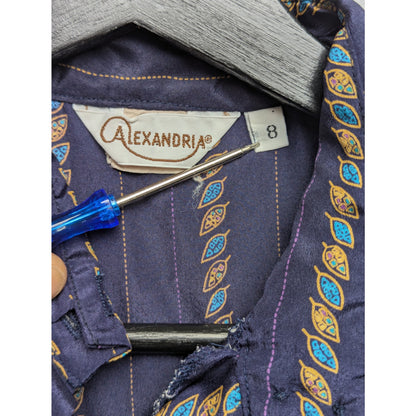 Alexandria VTG Purple Graphic Print Striped Blouse Size 8