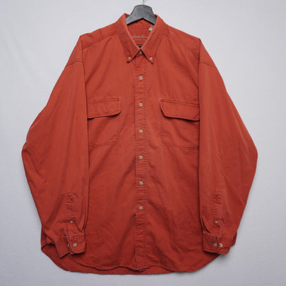 Eddie Bauer Rufton Twill Utility Shirt XL RedOrange Cotton Flap Pockets Workwear