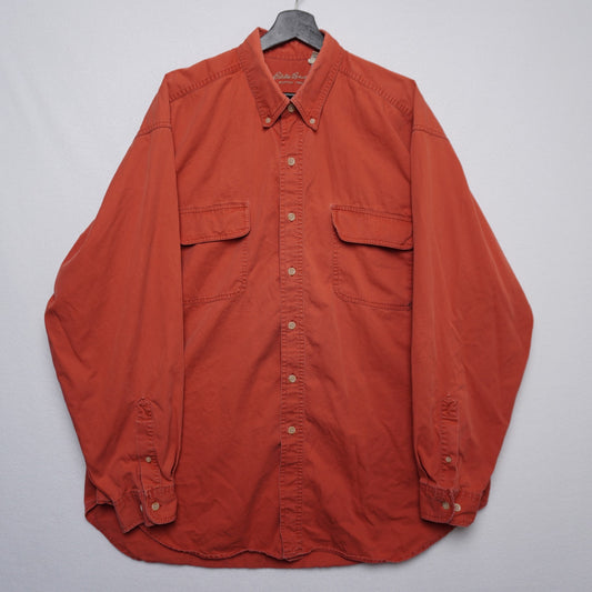 Eddie Bauer Rufton Twill Utility Shirt XL RedOrange Cotton Flap Pockets Workwear