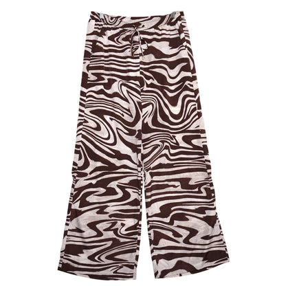Michael Michael Kors Wide Leg Zebra Swirl Print Pants Size 8  Brown Drawstring