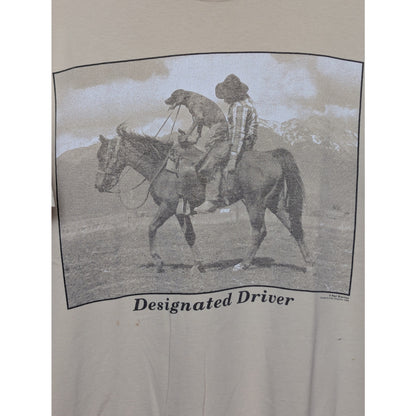 Vintage "Designated Driver" Paul Stanton Cowboy Photo Tan T-shirt Size Large