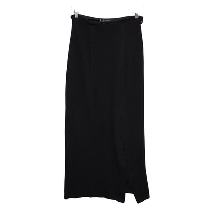 Vintage Maick Harold Paris Black Viscose Midi Skirt Front Slit Made in France T1