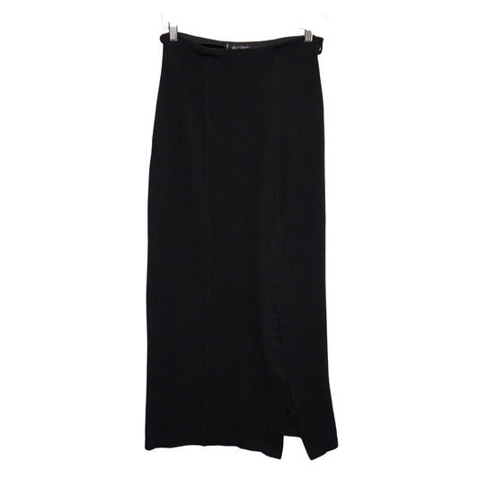 Vintage Maick Harold Paris Black Viscose Midi Skirt Front Slit Made in France T1