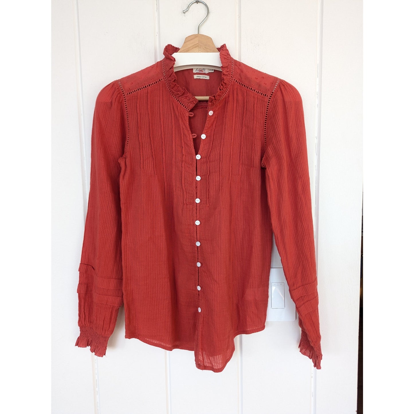 Faherty Red Organic Cotton Western Style Top Size XS