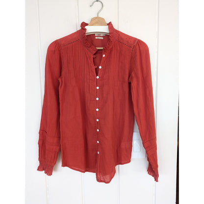 Faherty Red Organic Cotton Western Style Top Size XS