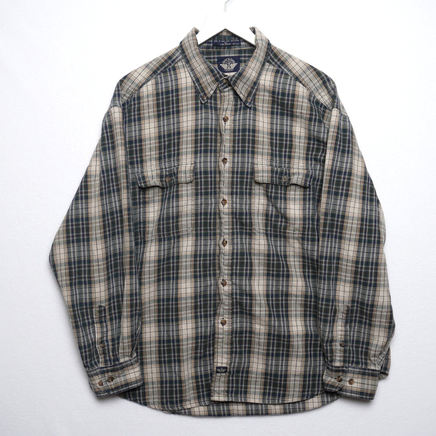 Vintage Dockers Green/Cream Flannel Shirt 100% Cotton Size L
