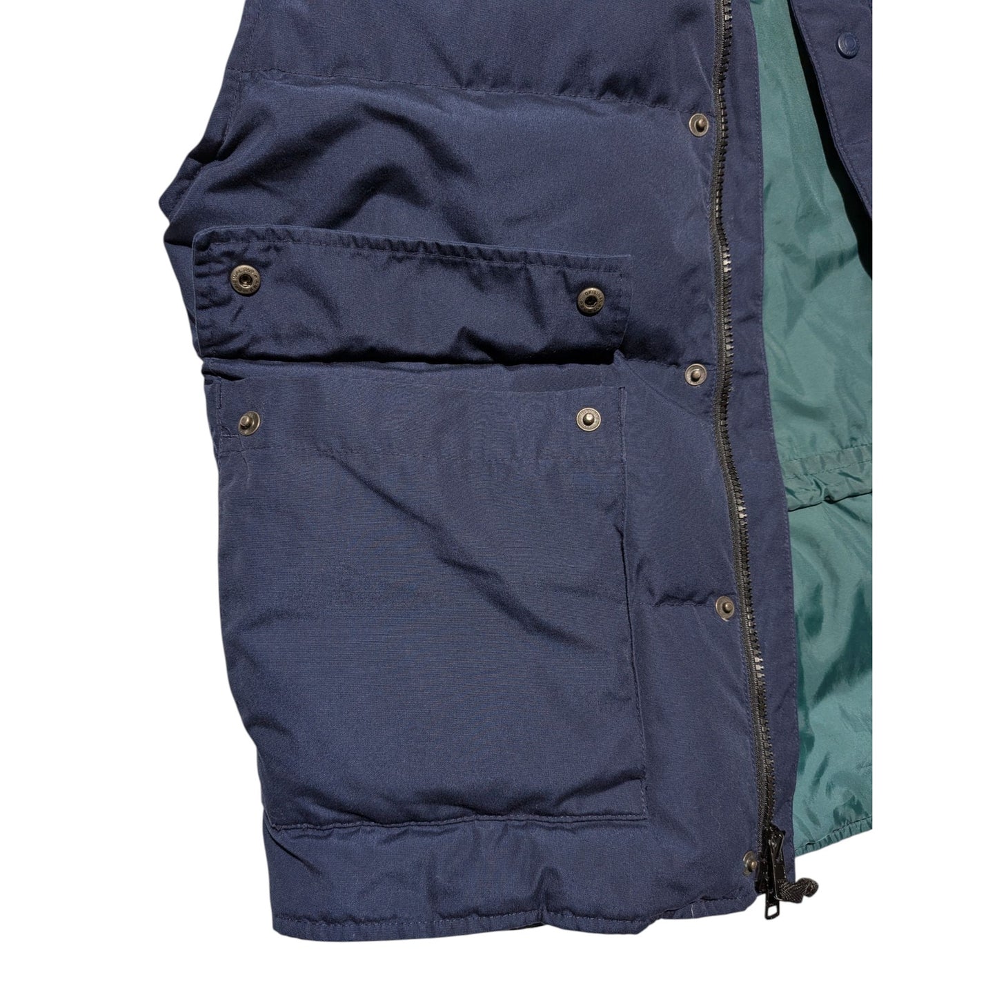Vintage Eddie Bauer Lined Goose Down Puffer Vest Navy Blue Size Large