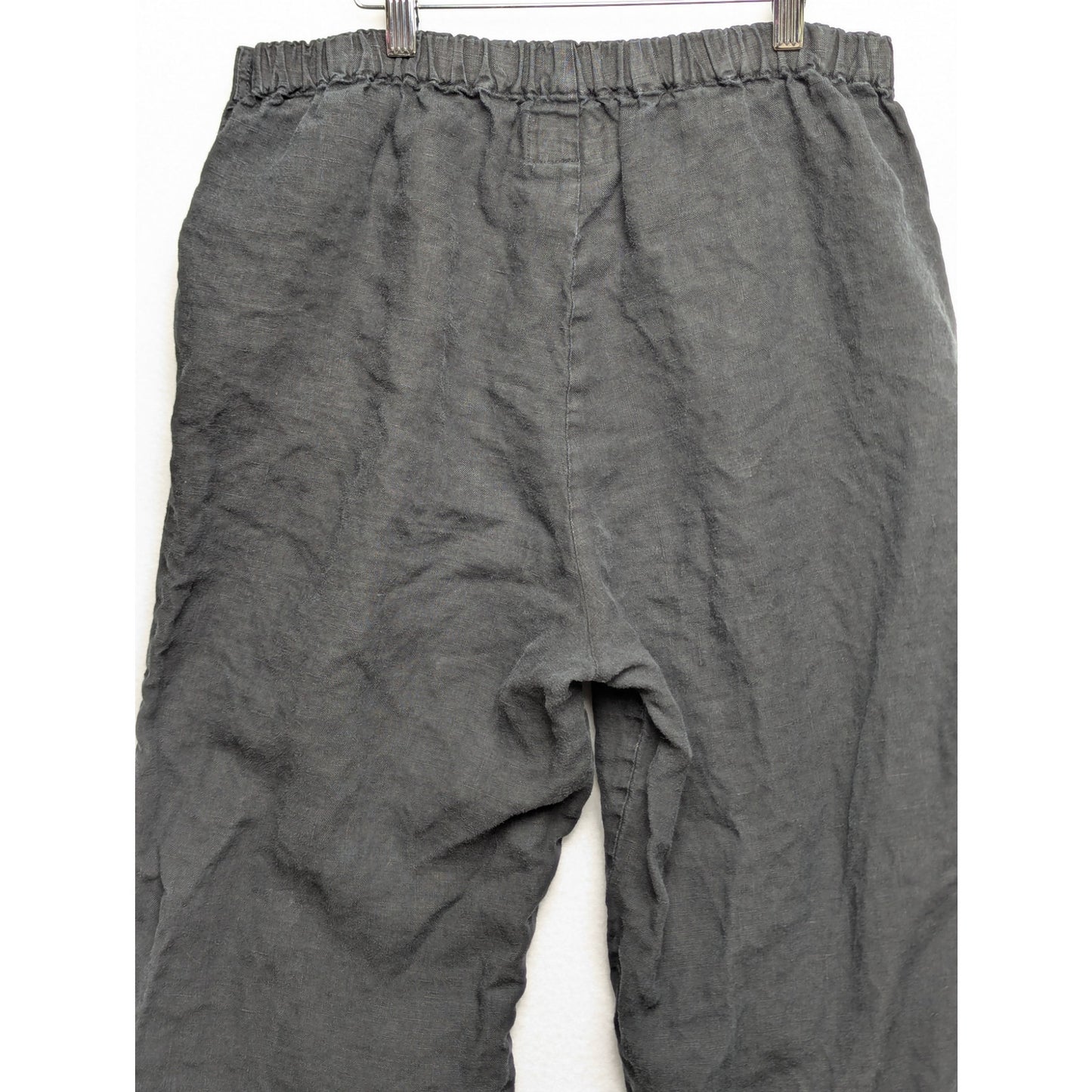 FLAX 100% Linen Pants Medium Black Relaxed Fit Elastic Waist Casual Minimalist