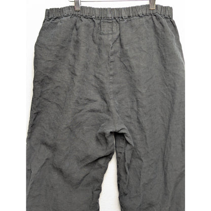 FLAX 100% Linen Pants Medium Black Relaxed Fit Elastic Waist Casual Minimalist