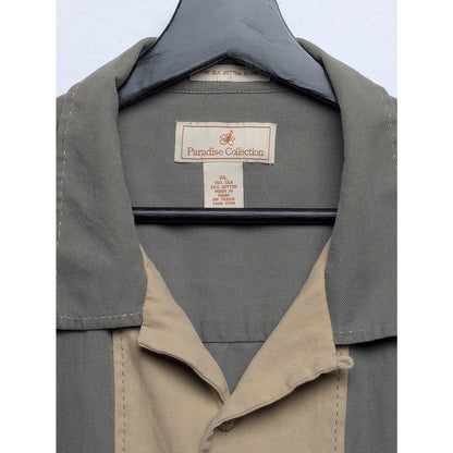 Paradise Collection Men's Sage Green & Tan Silk Blend Loop Collar Shirt Size XL