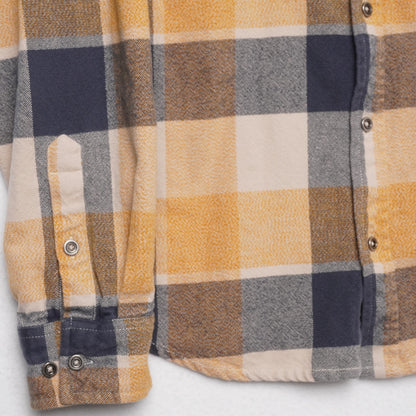 Prana Organic Cotton Flannel Shirt Men’s Medium Yellow Navy Plaid Long Sleeve