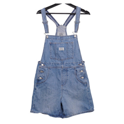 Levi's Denim Short Button Bib Overalls Women's S  16" Waist 34" Length