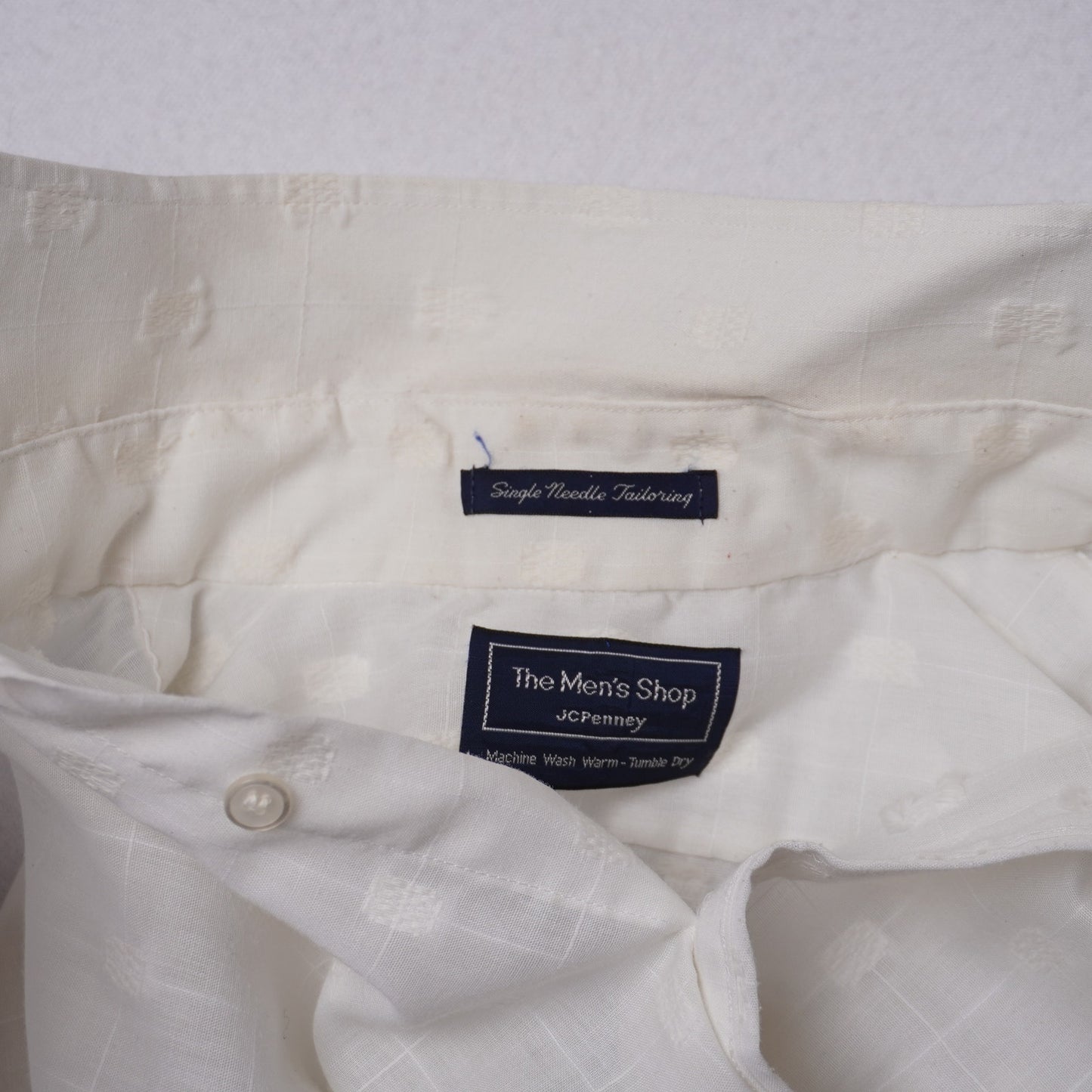 Vintage The Men’s Shop JCPenney White Textured Dobby Pattern Long Sleeve Shirt