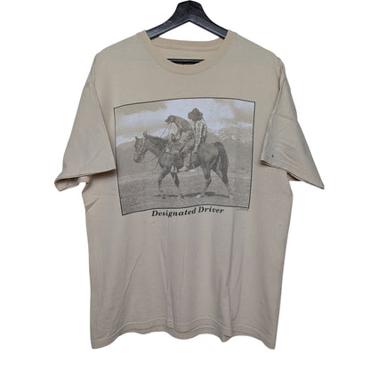 Vintage "Designated Driver" Paul Stanton Cowboy Photo Tan T-shirt Size Large