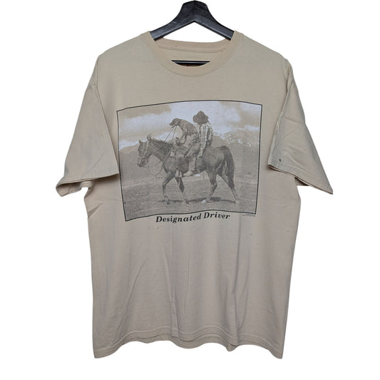Vintage "Designated Driver" Paul Stanton Cowboy Photo Tan T-shirt Size Large