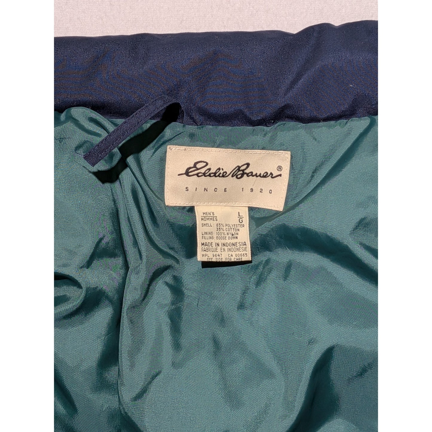 Vintage Eddie Bauer Lined Goose Down Puffer Vest Navy Blue Size Large