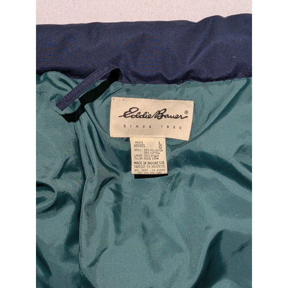 Vintage Eddie Bauer Lined Goose Down Puffer Vest Navy Blue Size Large