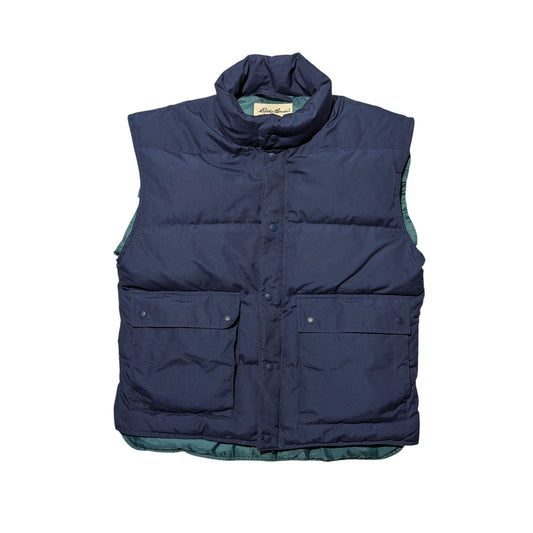 Vintage Eddie Bauer Lined Goose Down Puffer Vest Navy Blue Size Large