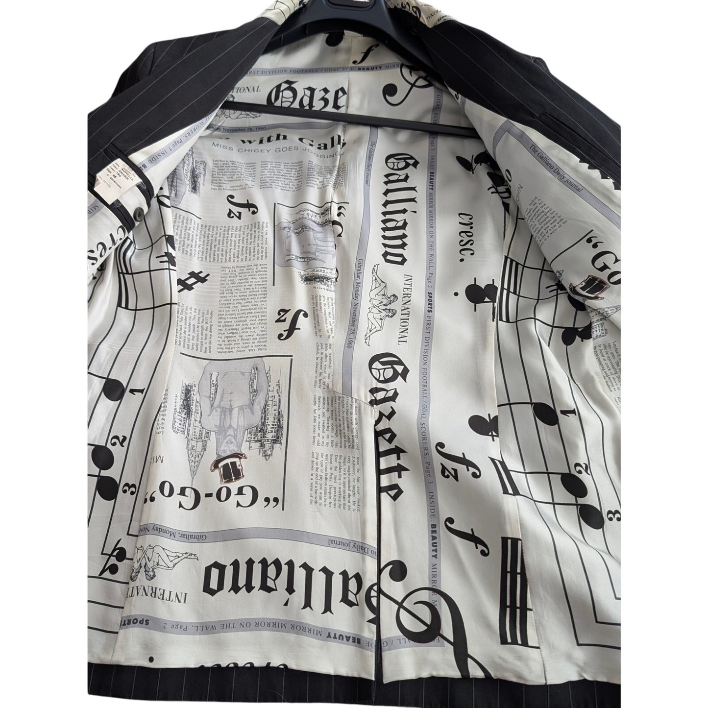 John Galliano SS2006 Pinstripe Newspaper Print Classic Scarf Cotton Blazer EU48