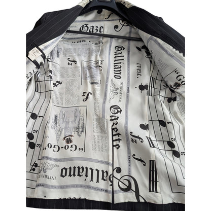 John Galliano SS2006 Pinstripe Newspaper Print Classic Scarf Cotton Blazer EU48