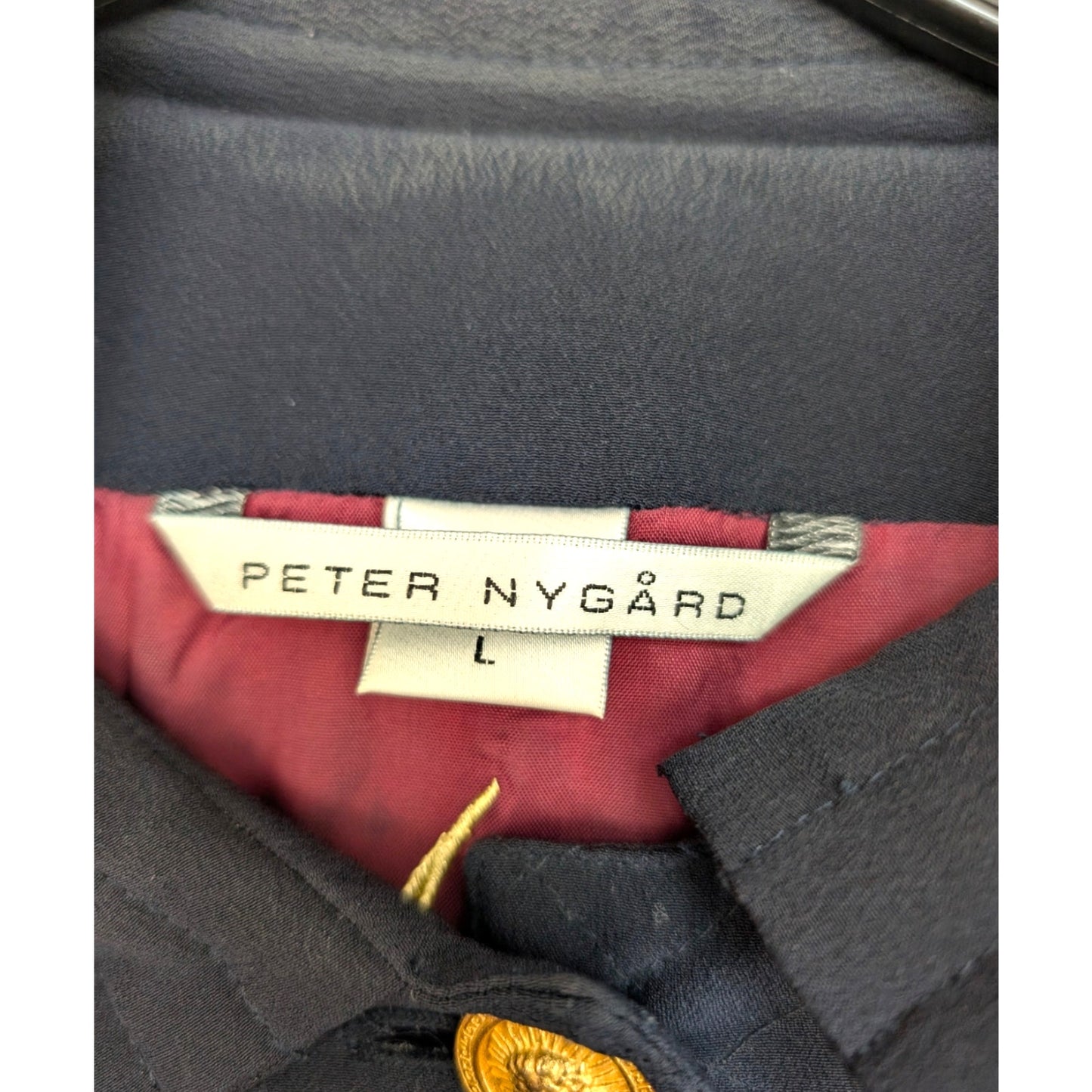 Vintage Peter Nygard Navy Silk Bomber with Ribbon and Gold Accents
