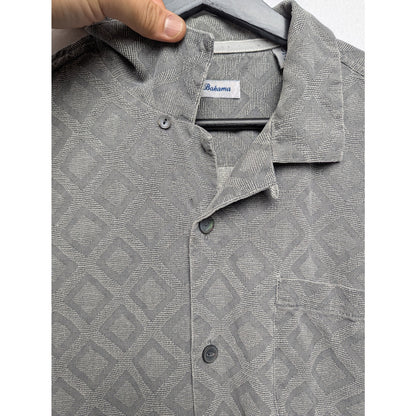 Tommy Bahama 100% Silk Camp Shirt Men’s L – Gray Diamond Pattern Button-Up