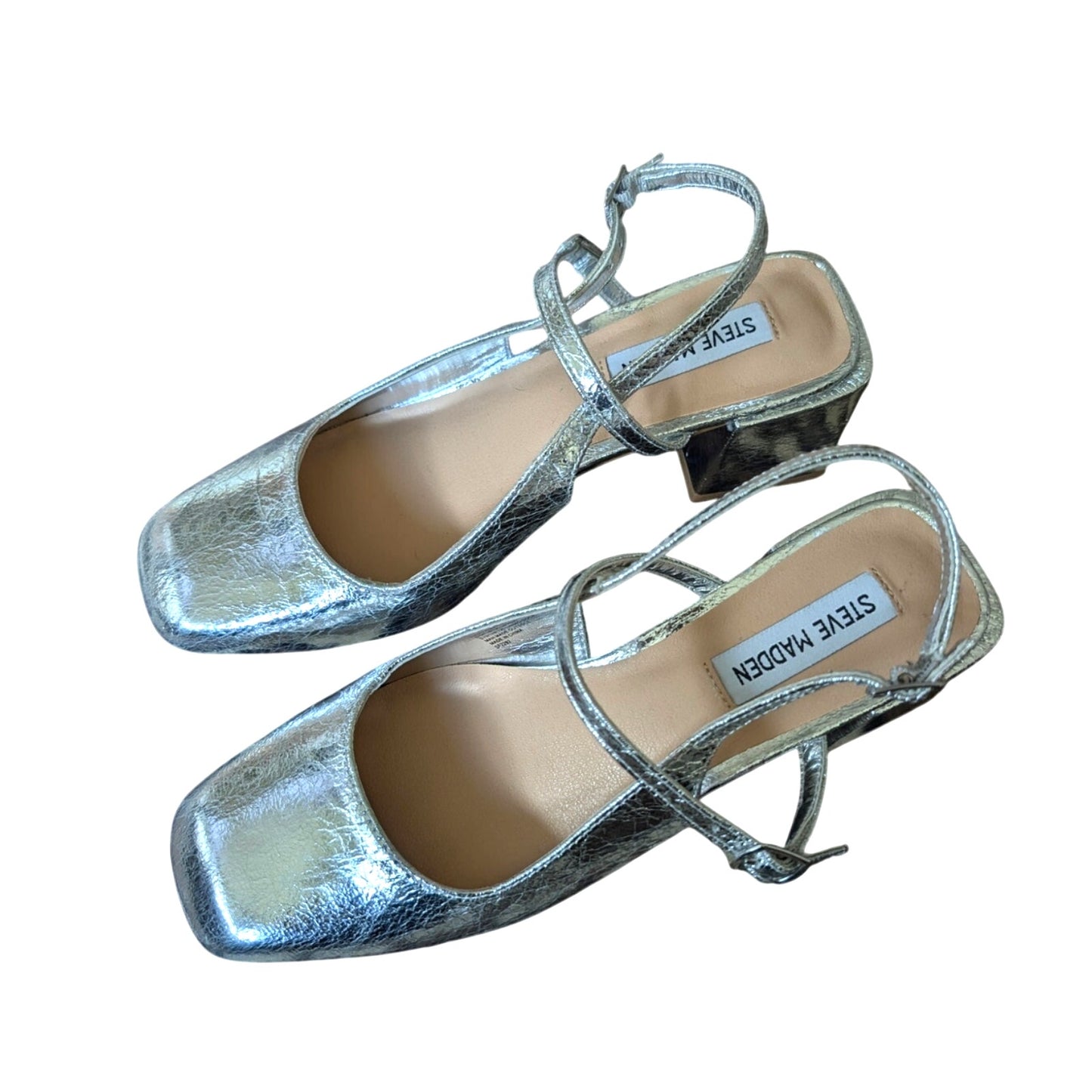 Steve Madden Silver Metallic Double Strap Block Heel Slingback Pumps (US 8.5)