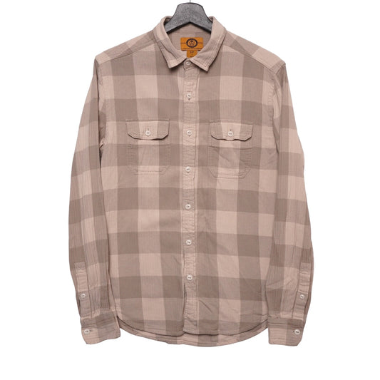 Stapleford Flannel Shirt Mens Small Beige Gray Plaid Long Sleeve Workwear Casual
