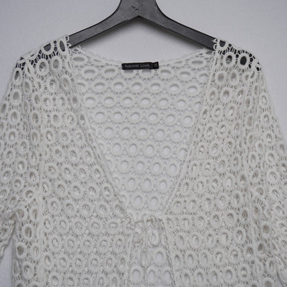 Apparel Love White Crochet Lace Cardigan Women's Medium | 100% Cotton Knit Boho