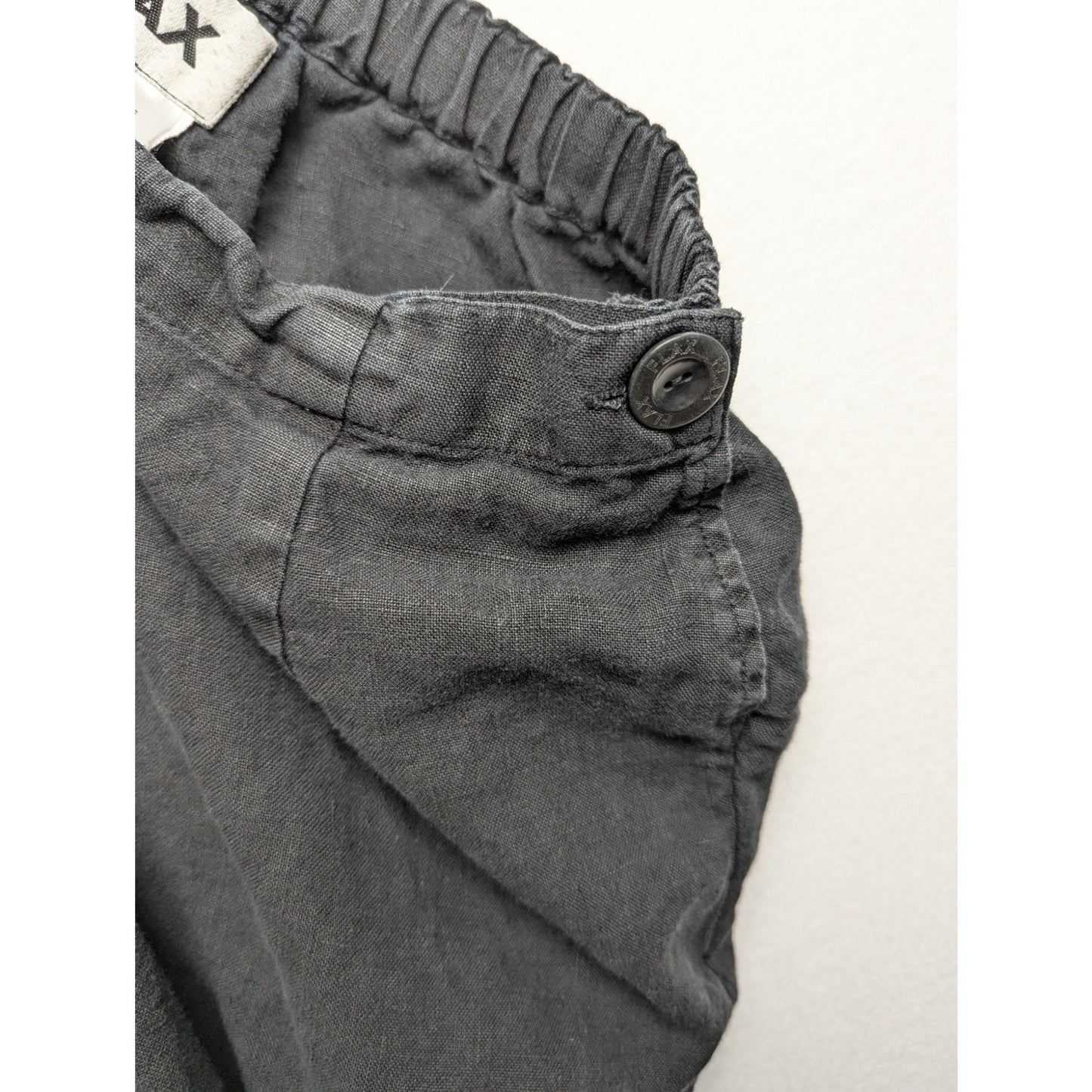 FLAX 100% Linen Pants Medium Black Relaxed Fit Elastic Waist Casual Minimalist