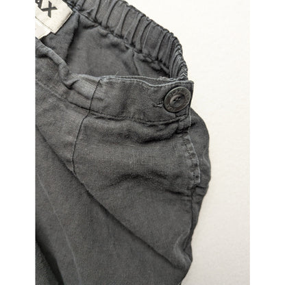 FLAX 100% Linen Pants Medium Black Relaxed Fit Elastic Waist Casual Minimalist