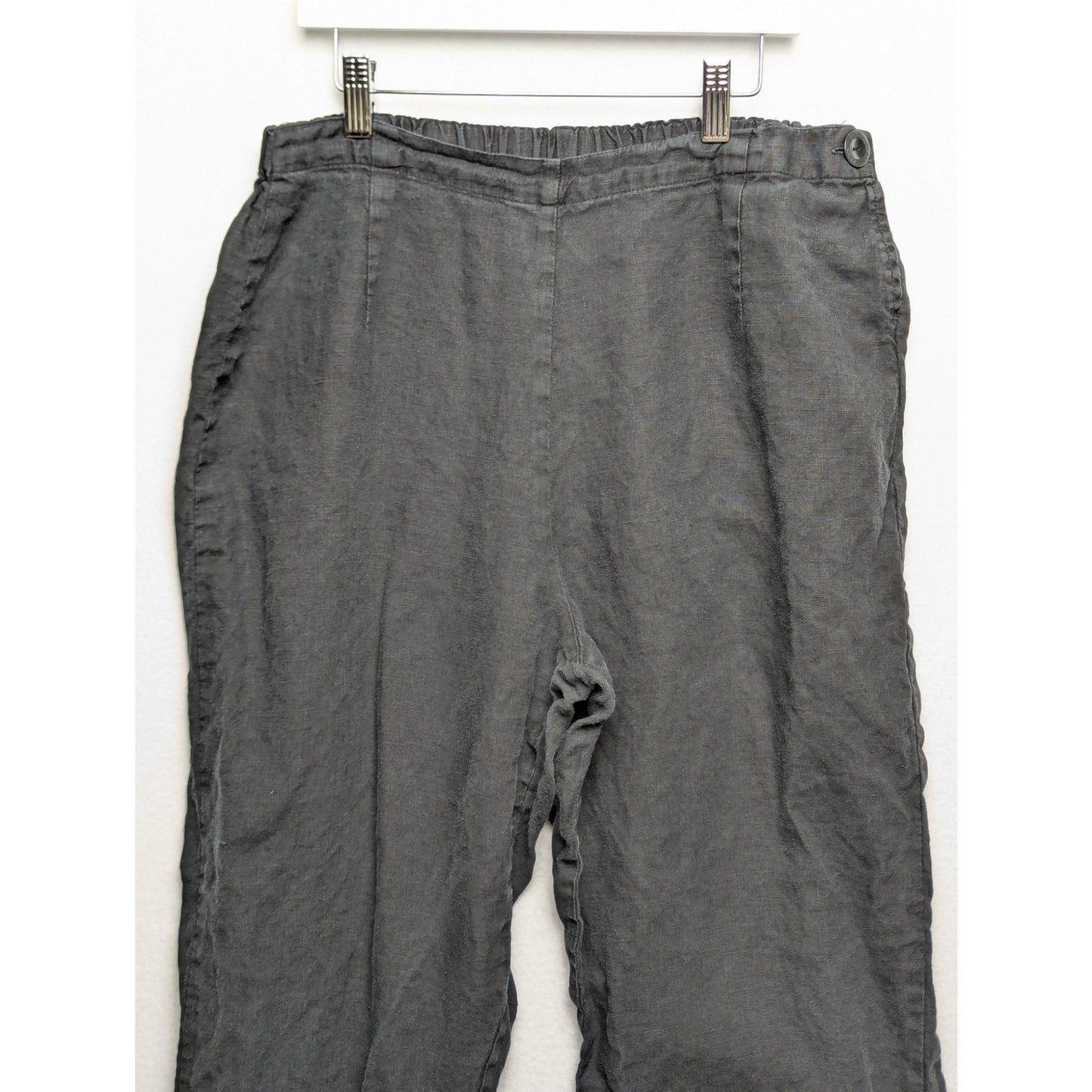 FLAX 100% Linen Pants Medium Black Relaxed Fit Elastic Waist Casual Minimalist