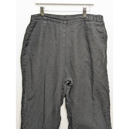 FLAX 100% Linen Pants Medium Black Relaxed Fit Elastic Waist Casual Minimalist