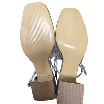 Steve Madden Silver Metallic Double Strap Block Heel Slingback Pumps (US 8.5)