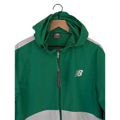 New Balance Men's Green and White Zip Up Windbreaker w/ Hood Size M NWT