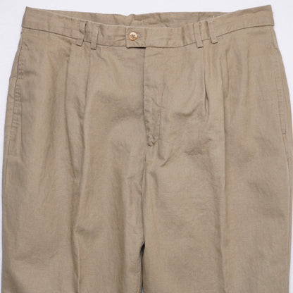 Men's Linen Blend Dress Pants Khaki Tan Pleated Cuffed Trousers Size 33