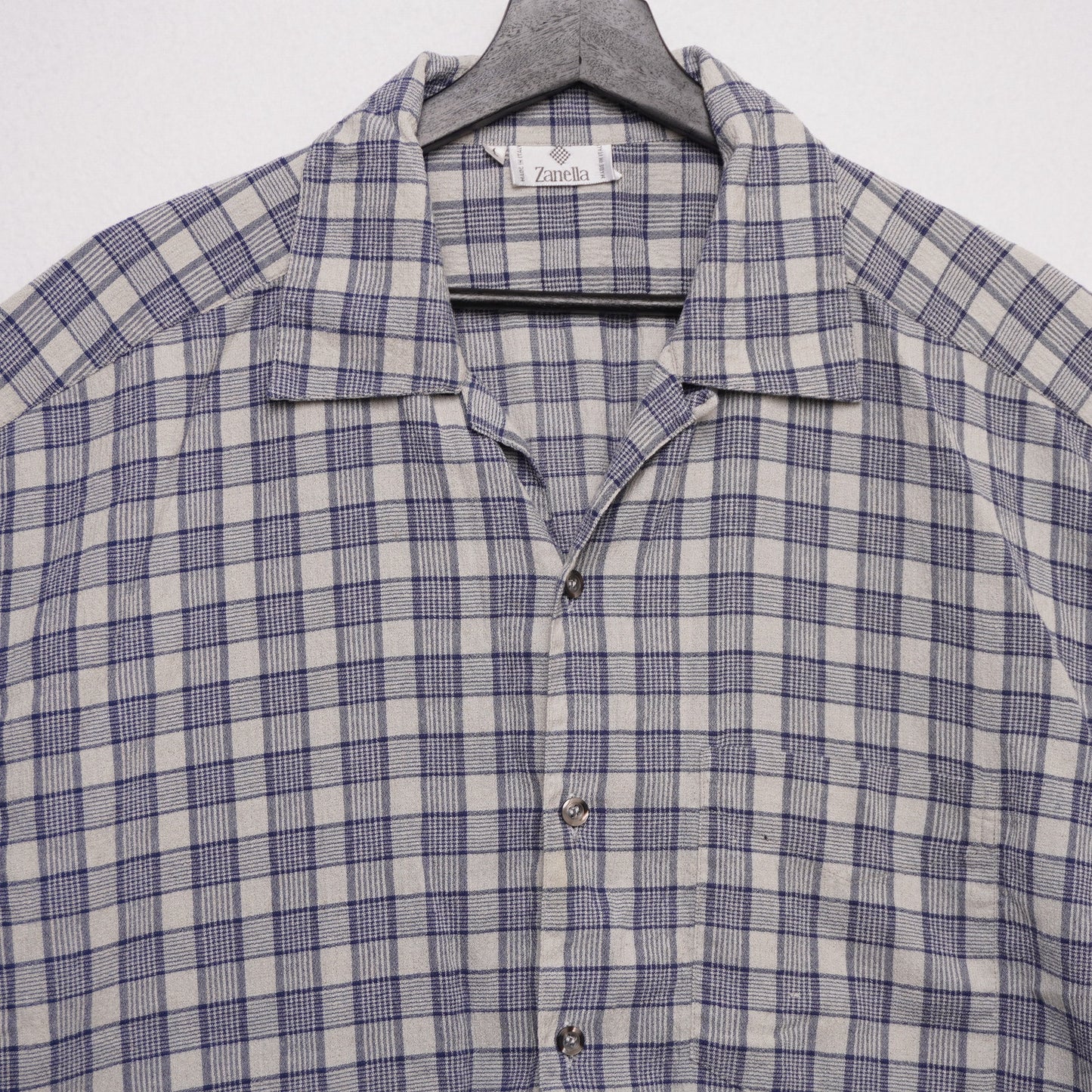Zanella Plaid Short Sleeve Camp Collar Shirt Blue Beige Made in Italy Men's Lrg