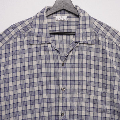 Zanella Plaid Short Sleeve Camp Collar Shirt Blue Beige Made in Italy Men's Lrg